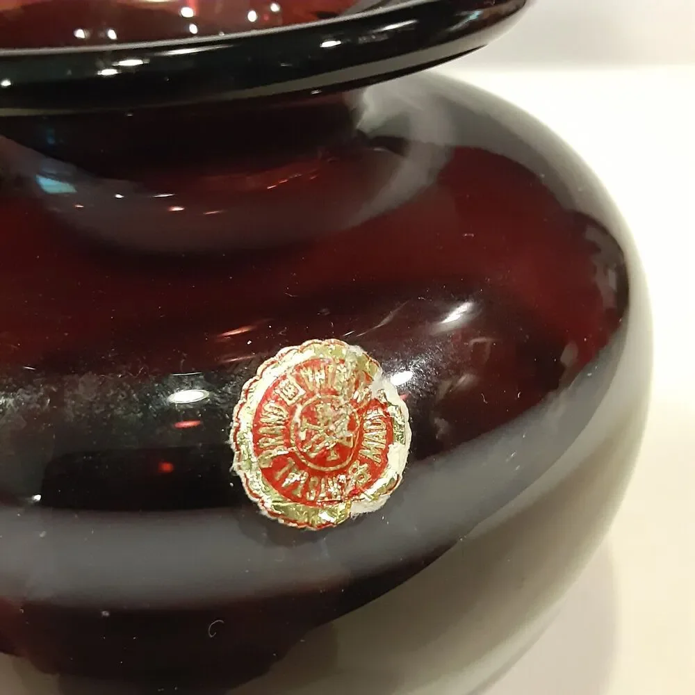 Vintage Brystal Handblown Vase Black Cherry & White